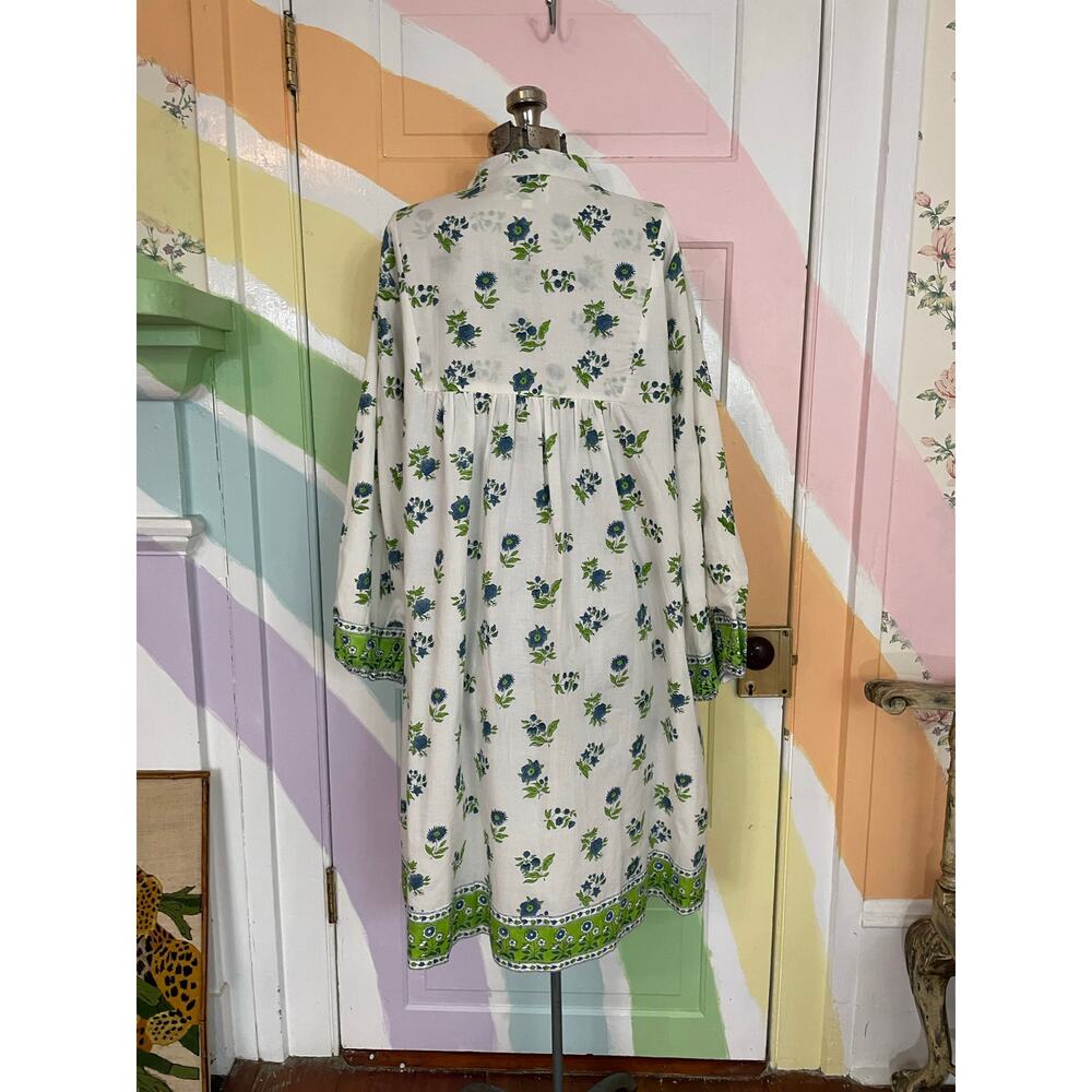 Victoria Dunn Blue Green Floral Kaftan Tunic Dress Medium Cotton - Picture 4 of 11